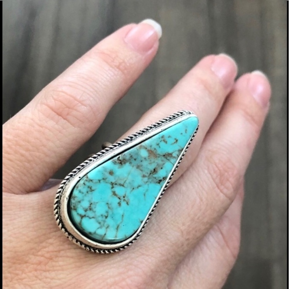 Natural flat top stone adjustable boho or SW ring